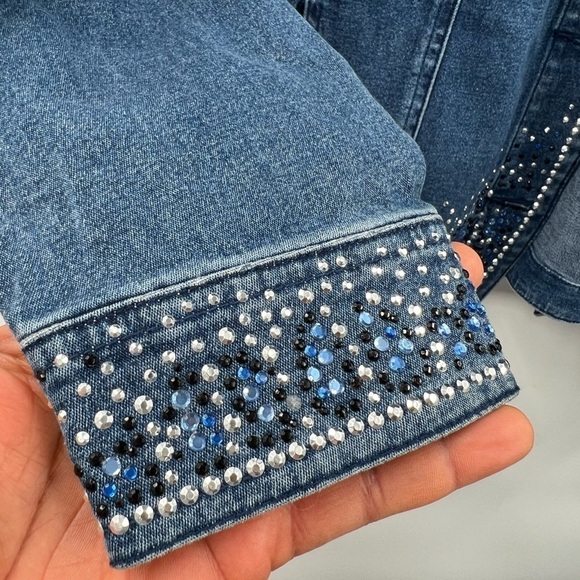 Quacker factory blue jeans shirt bedazzled size L vintage - Picture 4 of 8